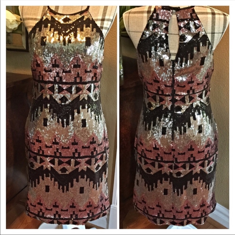 My Michelle sequin Aztec halter dress